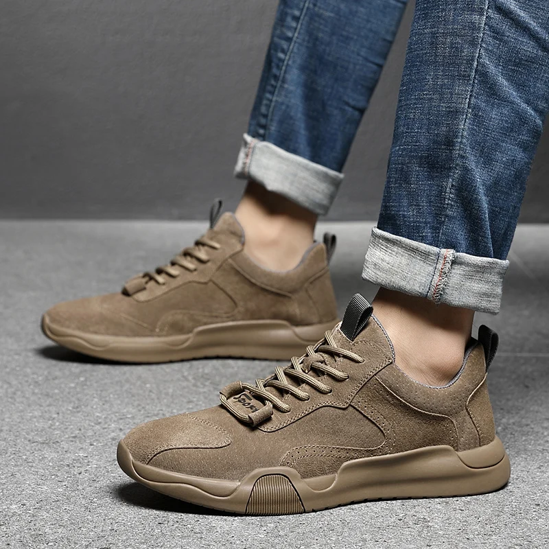 

Кроссовки мужские кожаные, на шнуровке, дышащие, Нескользящие, легкие, Повседневная прогулочная обувь, плоская подошва, модные