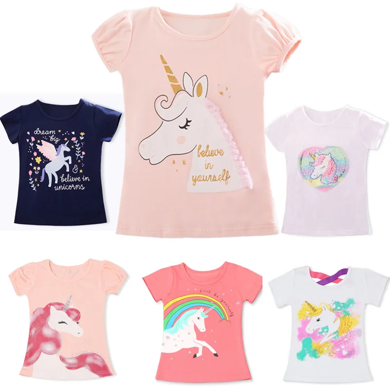 Топы для девочек детские футболки одежда маленьких с единорогом 2021 футболка
