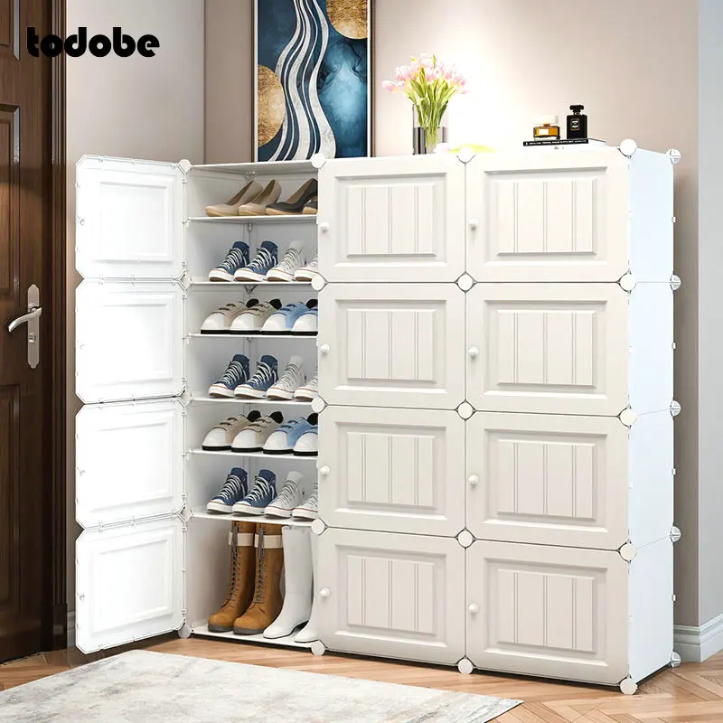 DIY Modular Shoe Cabinet Plastic Steel Easy Assembly Shoes Boots Storage Closet Living Room Space-saving Shoe Rack with Door simple multilayer modular shoe cabinet easy assembly boots shoes storage organizer home space saving closet plastic shoe rack