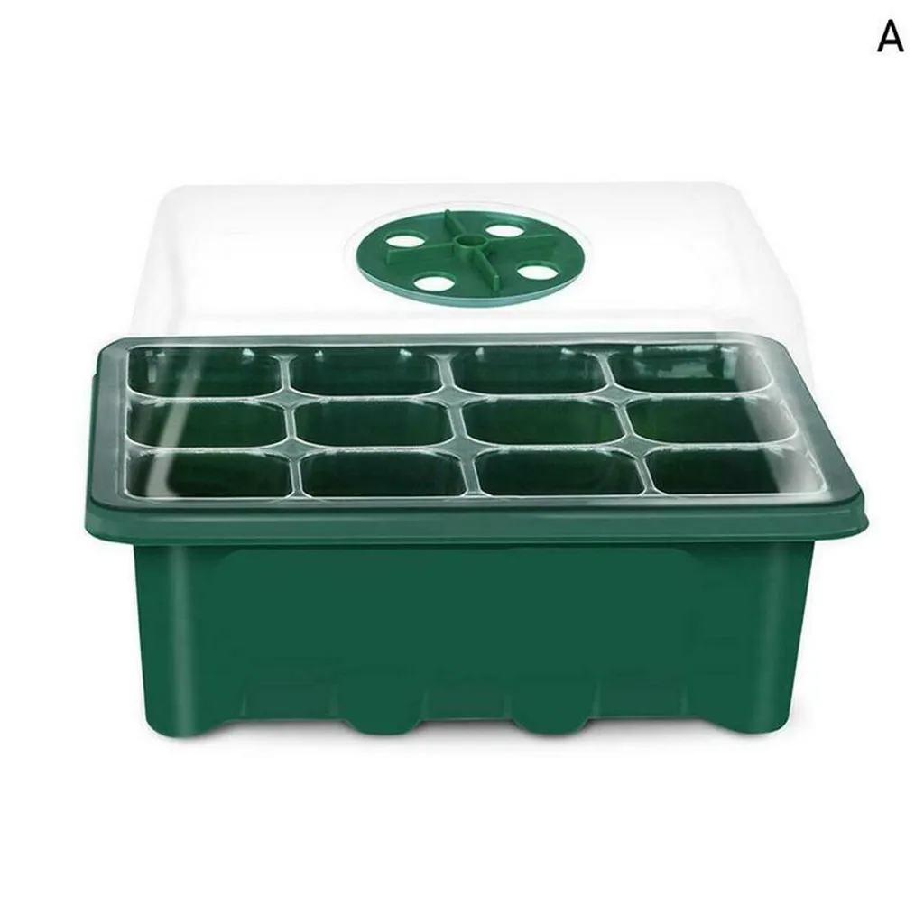 

12 hole plant seed planting box beginner garden tray plastic nursery pot tray cover box garden bonsai flower pot