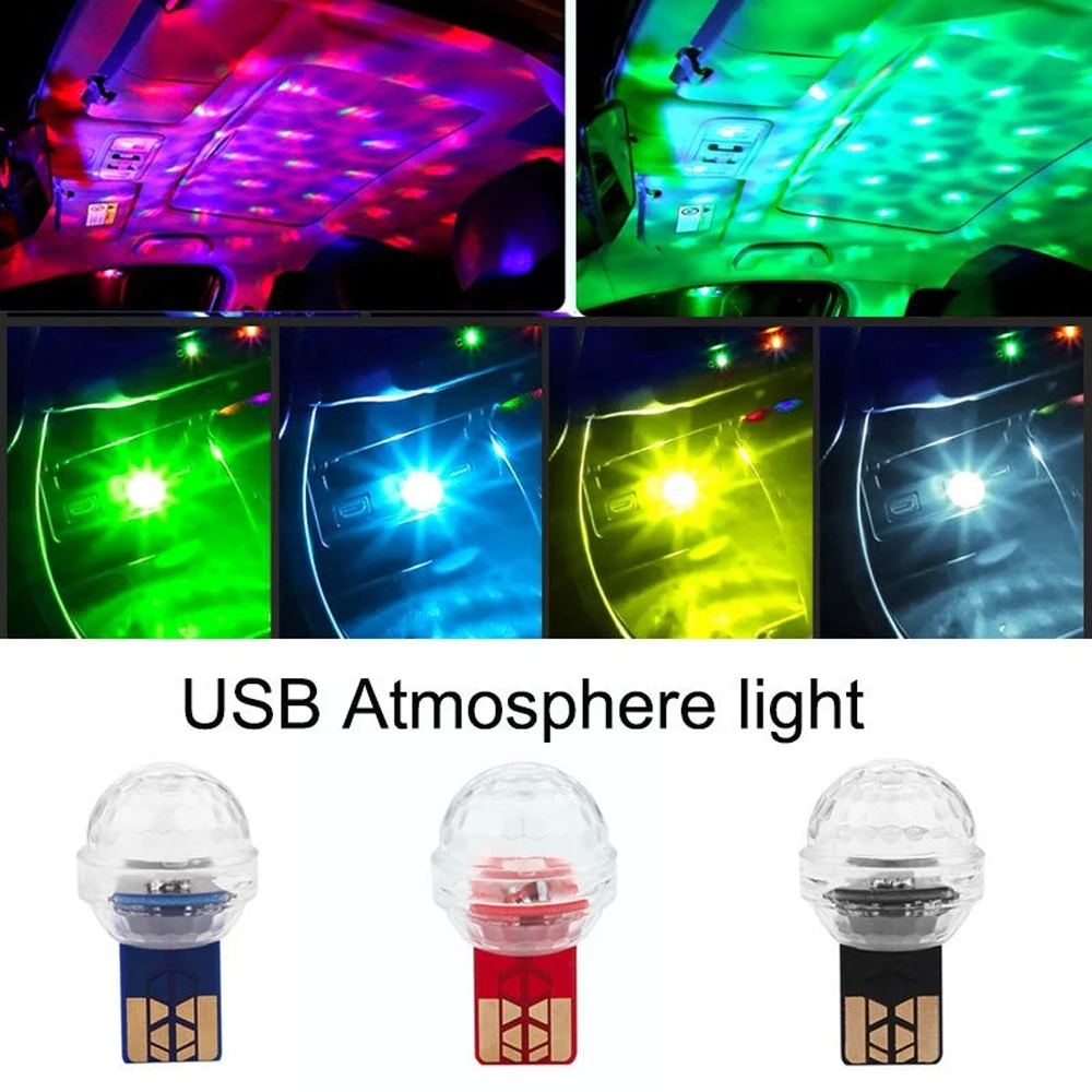 Автомобильный светодиодный RGB мини светильник с цветным окружающим светом для