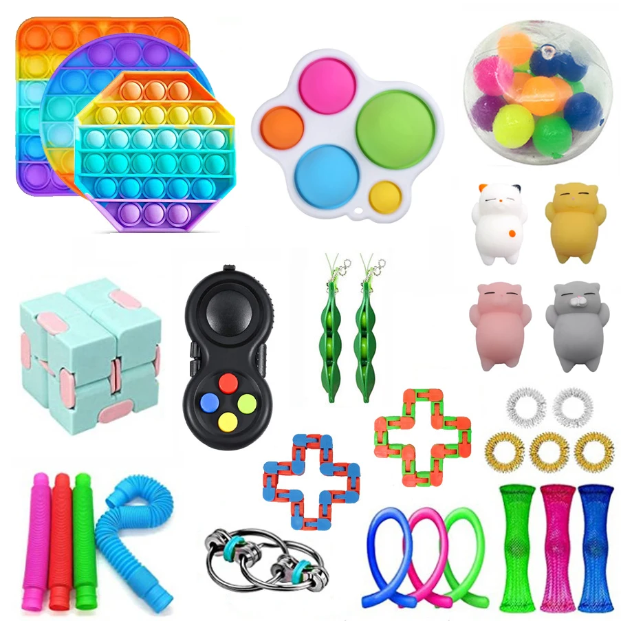 

Fidget Sensory Toys Push Rainbow Bubble Anti Stress Kit Anxiety Relief Autism Toy Set Squeeze Toy Adults Autism Kids Gift