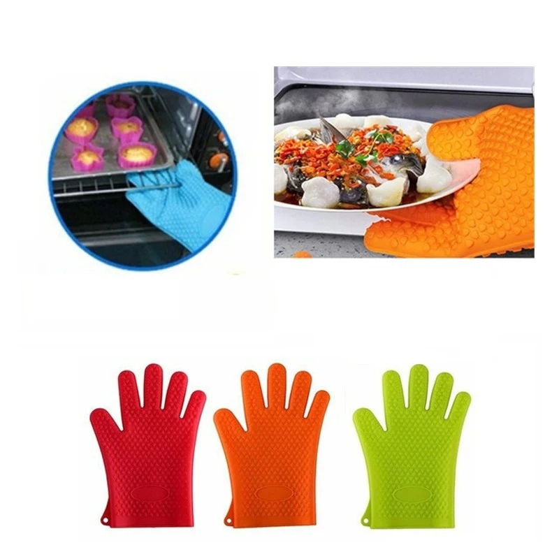 

Cooking BBQ Grill Glove Oven Mitt Baking Glove Heat Resistant Silicone Oven Glove Thick Kitchen Barbecue Glove Kitchen Gadgets