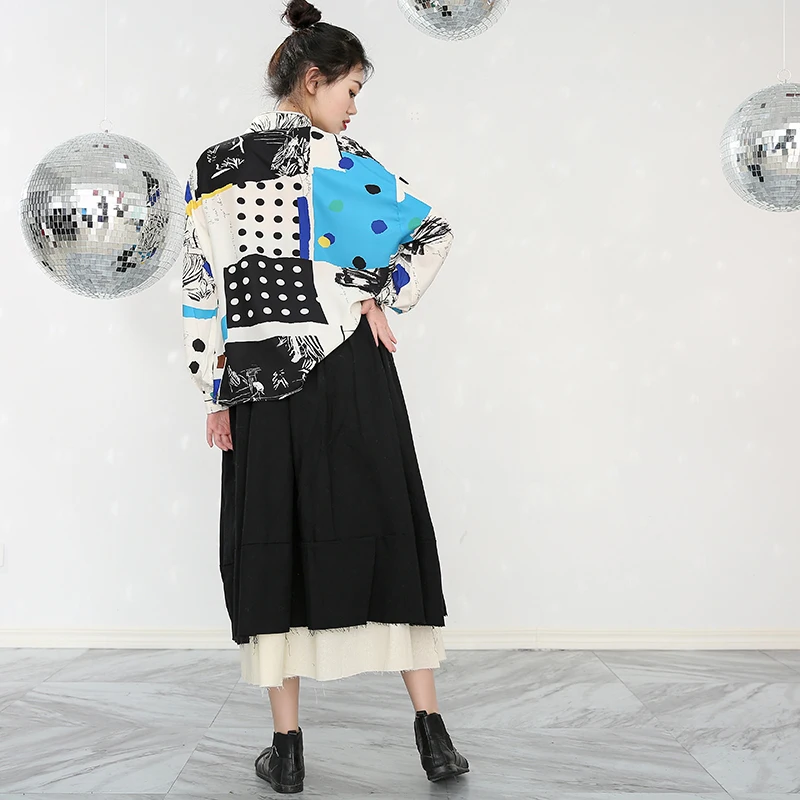 

[EAM] Women Pattern Printed Big Size Blouse New Lapel Long Sleeve Loose Fit Shirt Fashion Tide Spring Autumn 2021 1N87809S