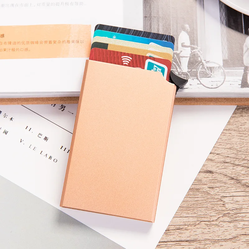Weduoduo RFID Противоугонный держатель для карт тонкий ID кредитный держатель для карт унисекс автоматически твердый металлический кошелёк для банковских карт бизнес мини - Цвет: Golden