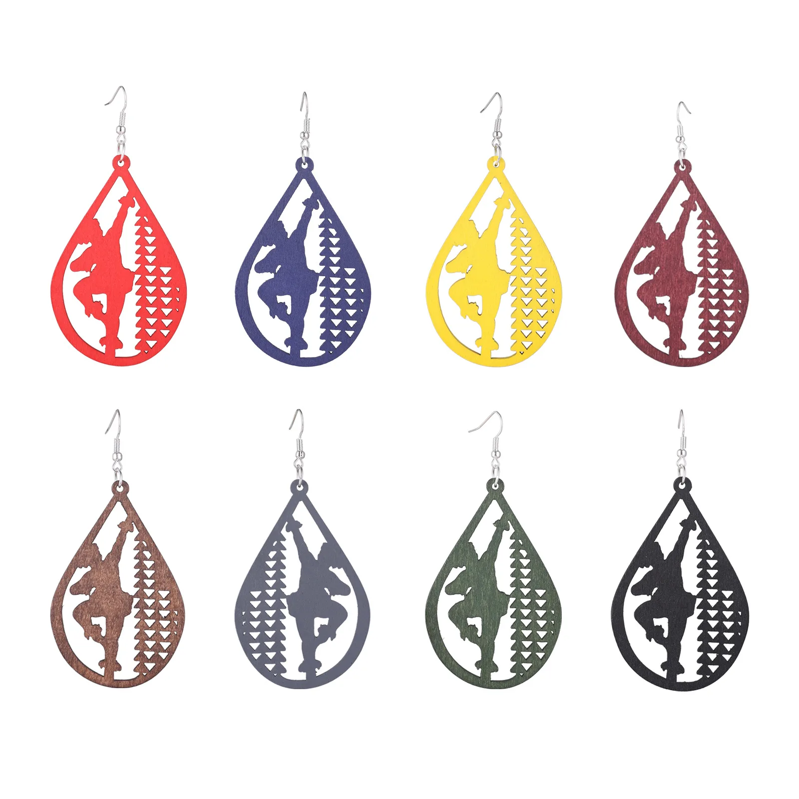 

Geometric Cutout Dancer Wooden Teardrop Dangle Drop Earrings for Women Vintage Elegant Jewelry New Design Gift Wholesale