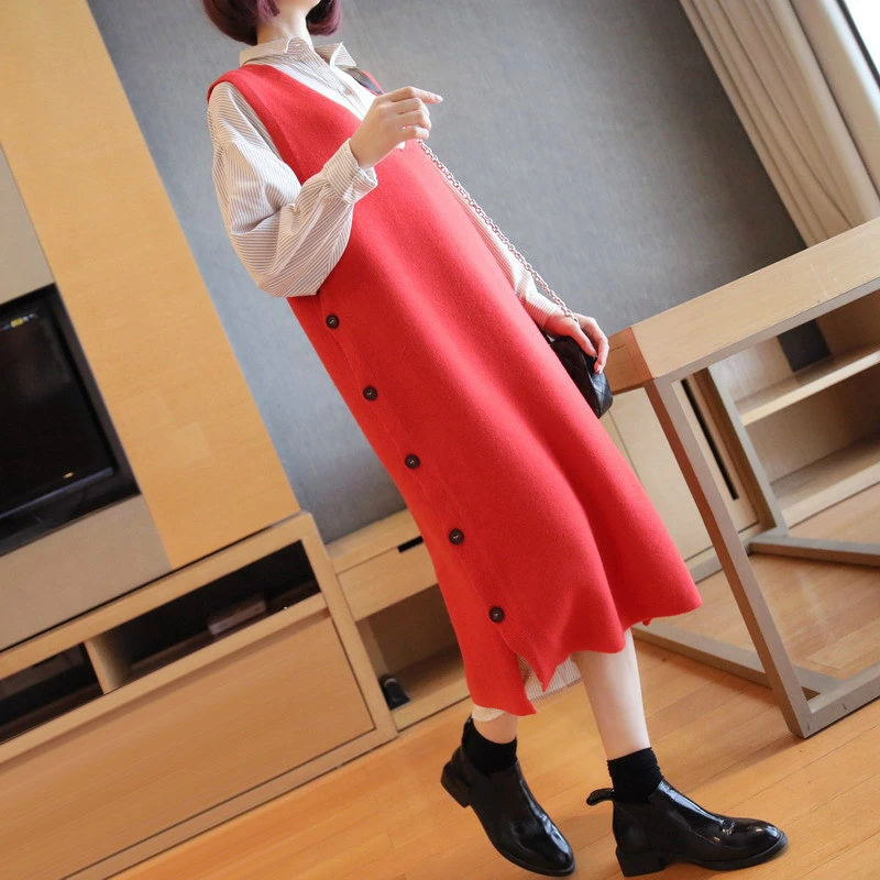 Плотное теплое платье без рукавов в Корейском стиле для женщин Цвет зеленый