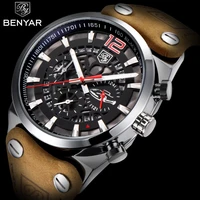 benyar chronograph sport mens watches fashion brand military waterproof leather strap quartz watch clock relogio masculino