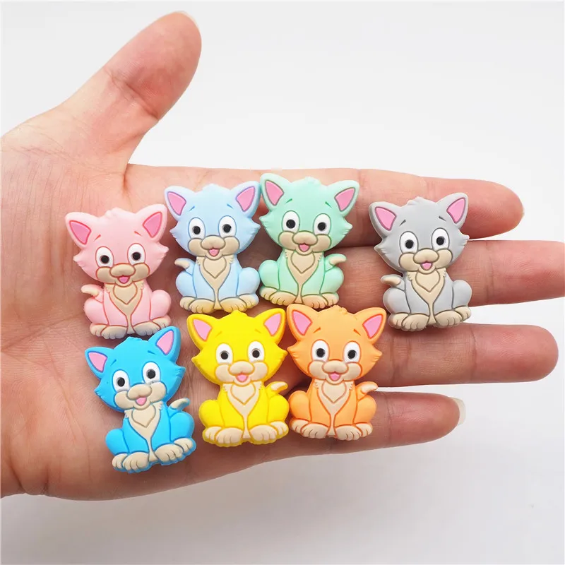 

Chenkai 10PCS Silicone Cat Teether Beads DIY Baby Kitten Animal Cartoon Chewing Pacifier Dummy Sensory Jewelry Toy Accessories