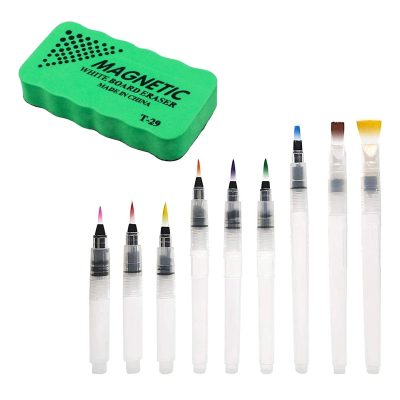 

1 Pcs Magnetic Board Eraser Drywipe Marker Cleaner & 1 Set Watercolor Brush Pens Set,Watercolor Pens Brush