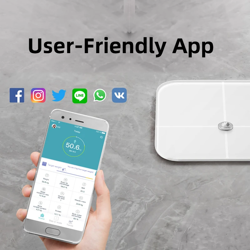Умные весы для тела HUAWEI зеркальный прибор измерения индекса массы с Bluetooth