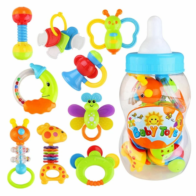 

9Pcs Baby Rattle and Teether Easy Grip, Baby Toy Baby Activity Toys Gift Set