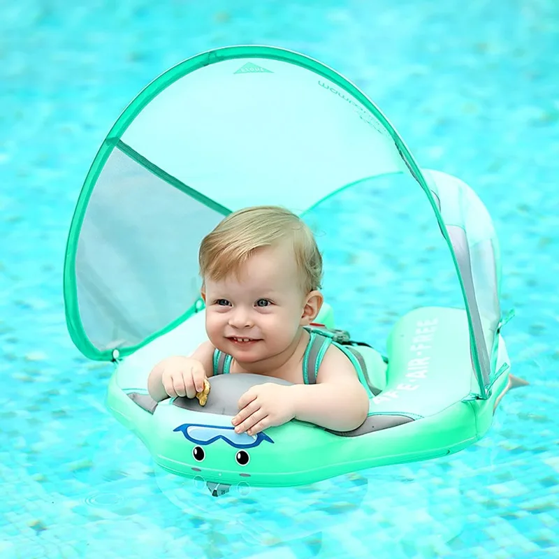 

Kids Baby Swimming Ringswith Canopy Swim Ring with Sun Shade No Inflatable For Baby Swimming Accessories Floating Swim Ring