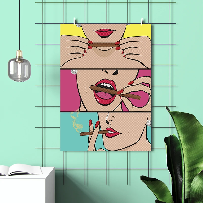 ɺndy поп-арт-Стена Картина на холсте Мода девушка курение сигар SWAG Стиль рутая