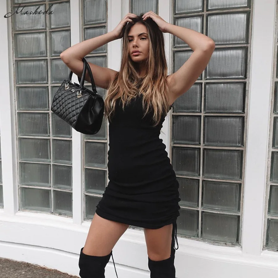 Женское трикотажное платье Macheda летнее однотонное повседневное облегающее без