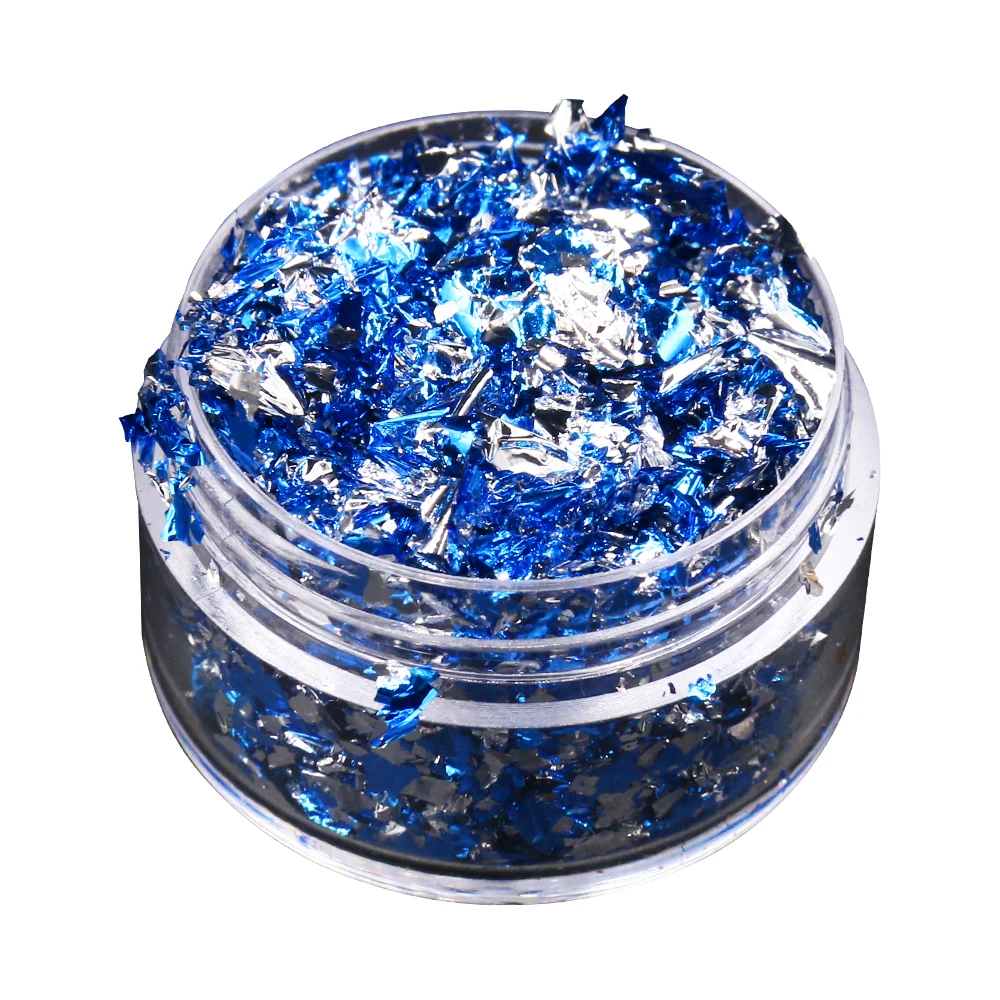 

Имитация золотой фольги фрагмент Синий Серебряный Блеск для ногтей Сделай Сам наклейки для ногтей искусство украшения для ногтей многоцве...