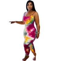 tie dye print casual jumpsuit women summer 2020 sexy sleeveless backless sporty fitness bodycon rompers overalls for women body