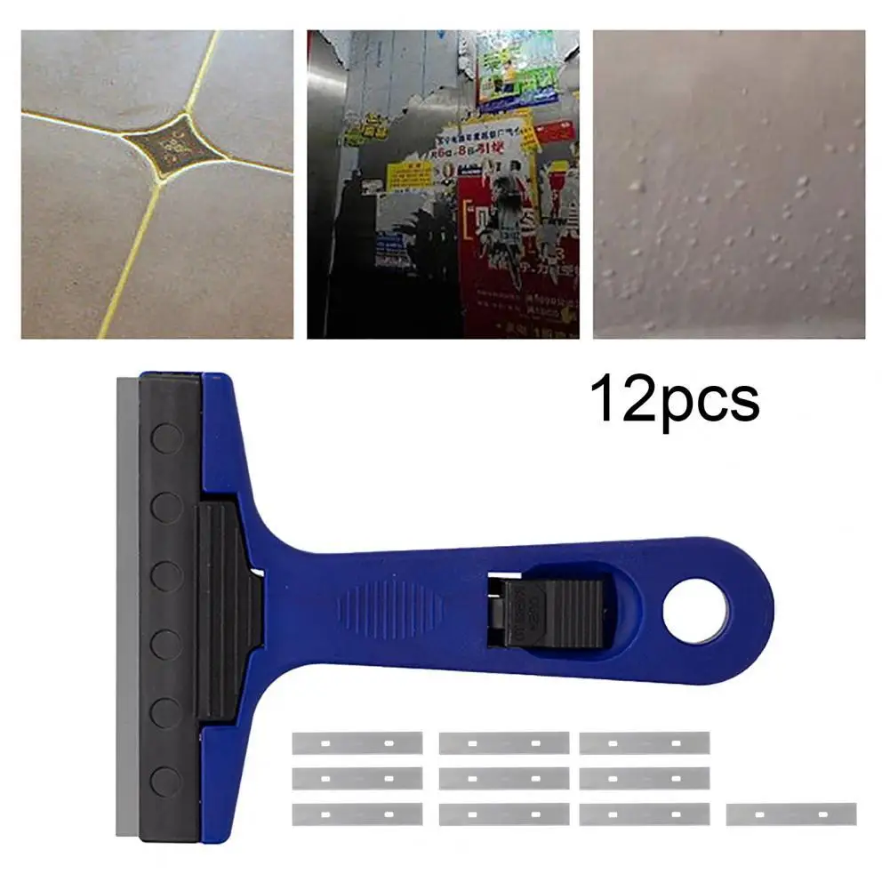 

Stainless Steel 12Pcs Useful Multi-purpose Paint Floor Razor Blade Scraper Blue Scraper with Blades for Removing Dirt