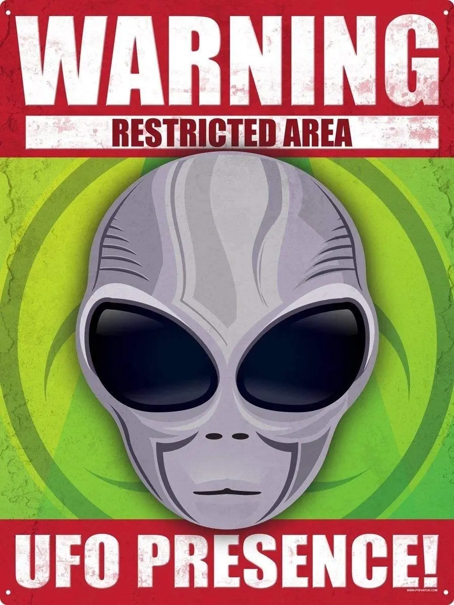 

Spoof Home Decoration Metal Tin Sign Warning Restricted Area Ufo Presence Bedroom Wall Decoration Metal Plate 8x12 Inches
