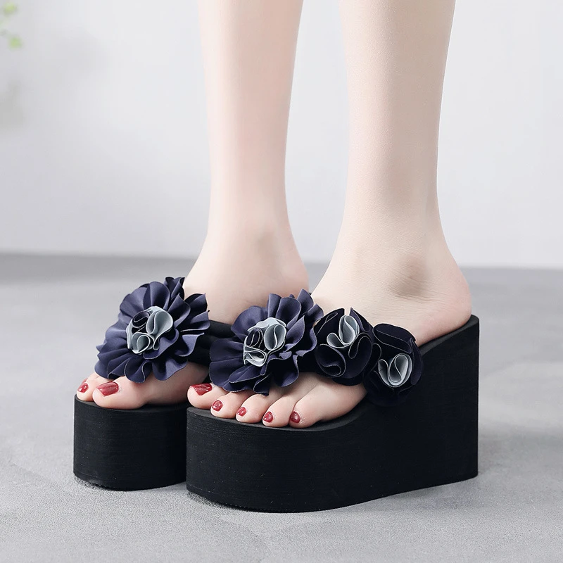 Шлепанцы женские на танкетке с цветами размер 41 повседневные летние | Обувь