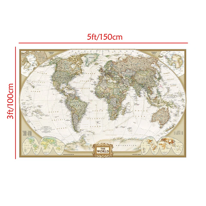 

150x225cm The World Map Posters and Prints Wall Art Picture Canvas Painting for Education Office Home Decoration