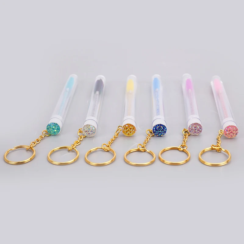 

Disposable Glitter Eyelash Brush With Tube Eyebrow Mascara Wand Applicator For Eyelash Extension Makeup Brushes With Key Chain