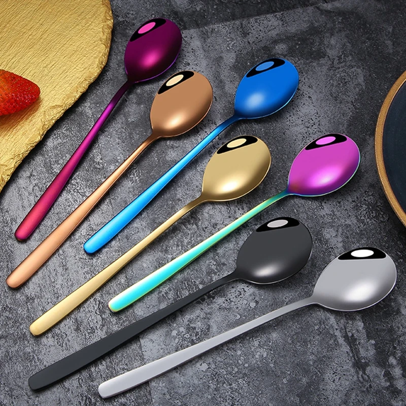 8 шт сделанных из нержавеющей стали ложка c длинной ручкой Простые Модные