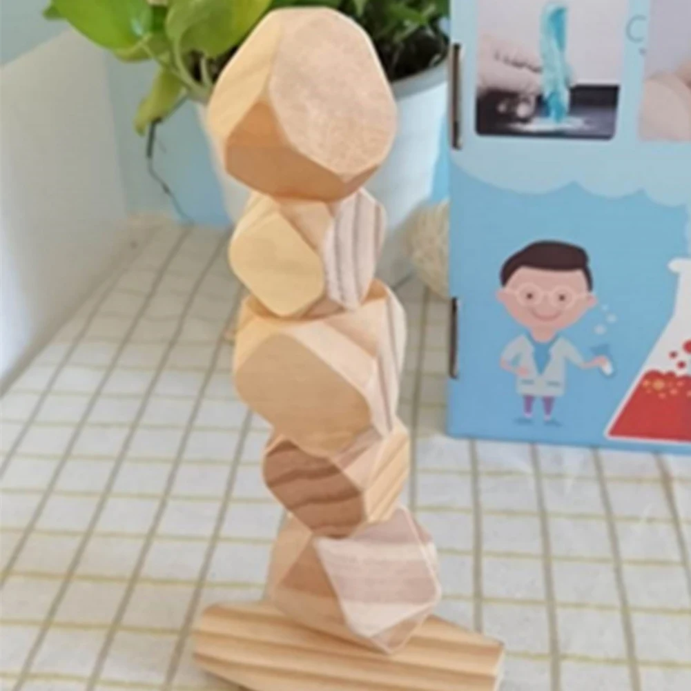 

Children's Wooden Colored Stone Jenga Building Block Educational Toy Creative Style Stacking Game Rainbow Toy Gift