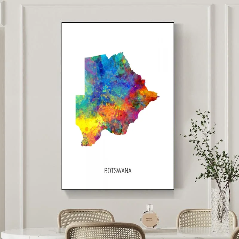 

Botswana Map, Watercolour Art Print CANVAS Poster
