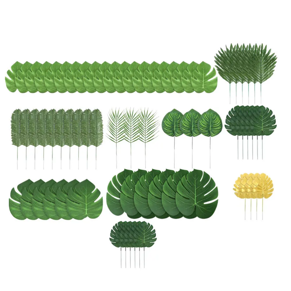 

70pcs Hawaiian Party Simulation Leaves 10 Kinds Artificial Palm Leaves Decor
