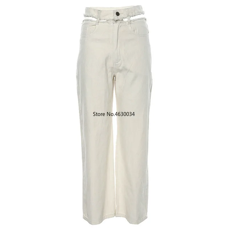 Женские однотонные брюки кэжуал с дырками и пуговицами длинные высокой талией