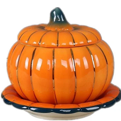 

Halloween meal bowl Pumpkin-shaped bowl household ceramic dessert syrup Pumpkin bowl water-proof stew bowl with lid soup bowl