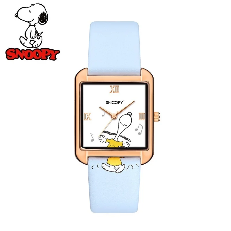 Детские повседневные прямоугольные кварцевые наручные часы Snoopy для девочек