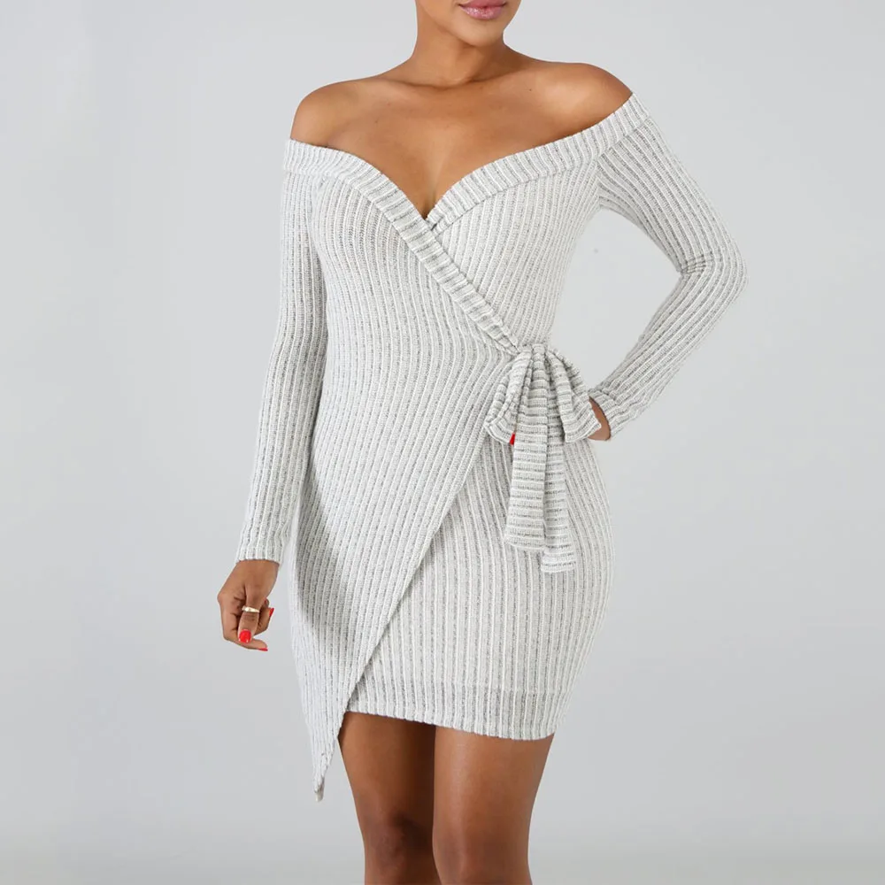 

2021 Women's Autumn New Dress Casual Fashion Simple Commuter Style Long-sleeved Straight Neck Warm Knitted Lace-up Dresses