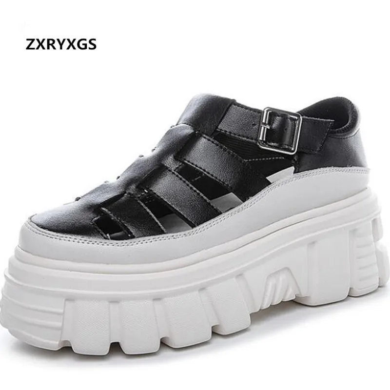 

Женские легкие сандалии на платформе, босоножки из натуральной кожи на высокой танкетке, лето 2022