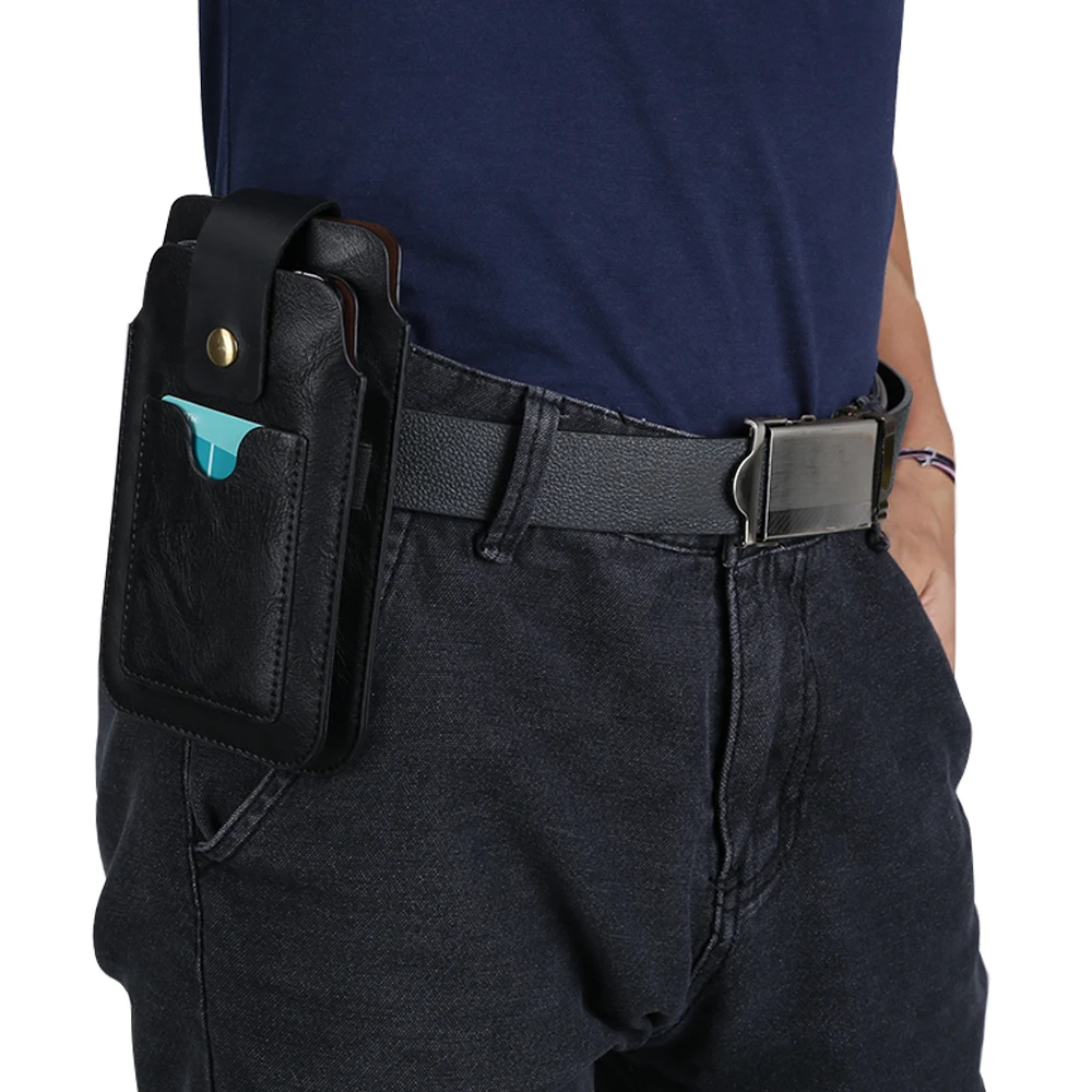 6.4"- 4.7" Waist Bag Double Pocket Phone Case For iPhone 12 Pro 11 XR Retro PU Leather Pouch Cover Vertical Belt Holster Wallet |