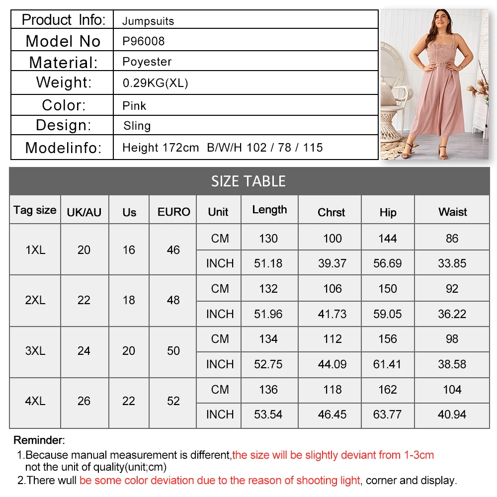 

2021 Plus Size Women's Jumpsuit Fashion Summer Sexy Suspenders Lace Bohemian Pink Casual Pants Ladies Loose Retro Jumpsuit 4XL