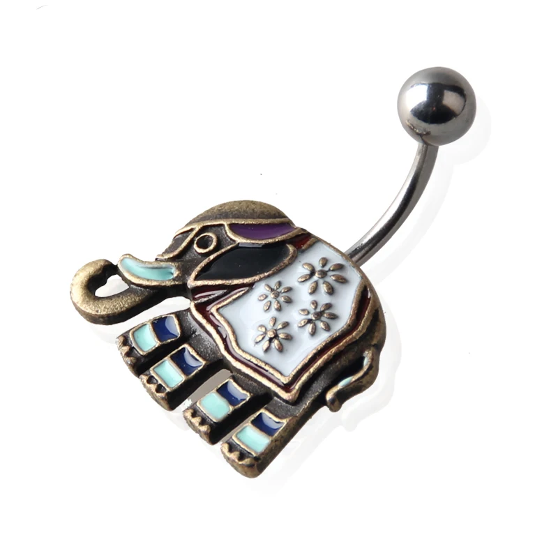 

New Arrival Summer Navel Button Ring Stainless Steel Cute Elephant Belly Piercing 316L Medical Stainless Steel Body Percings