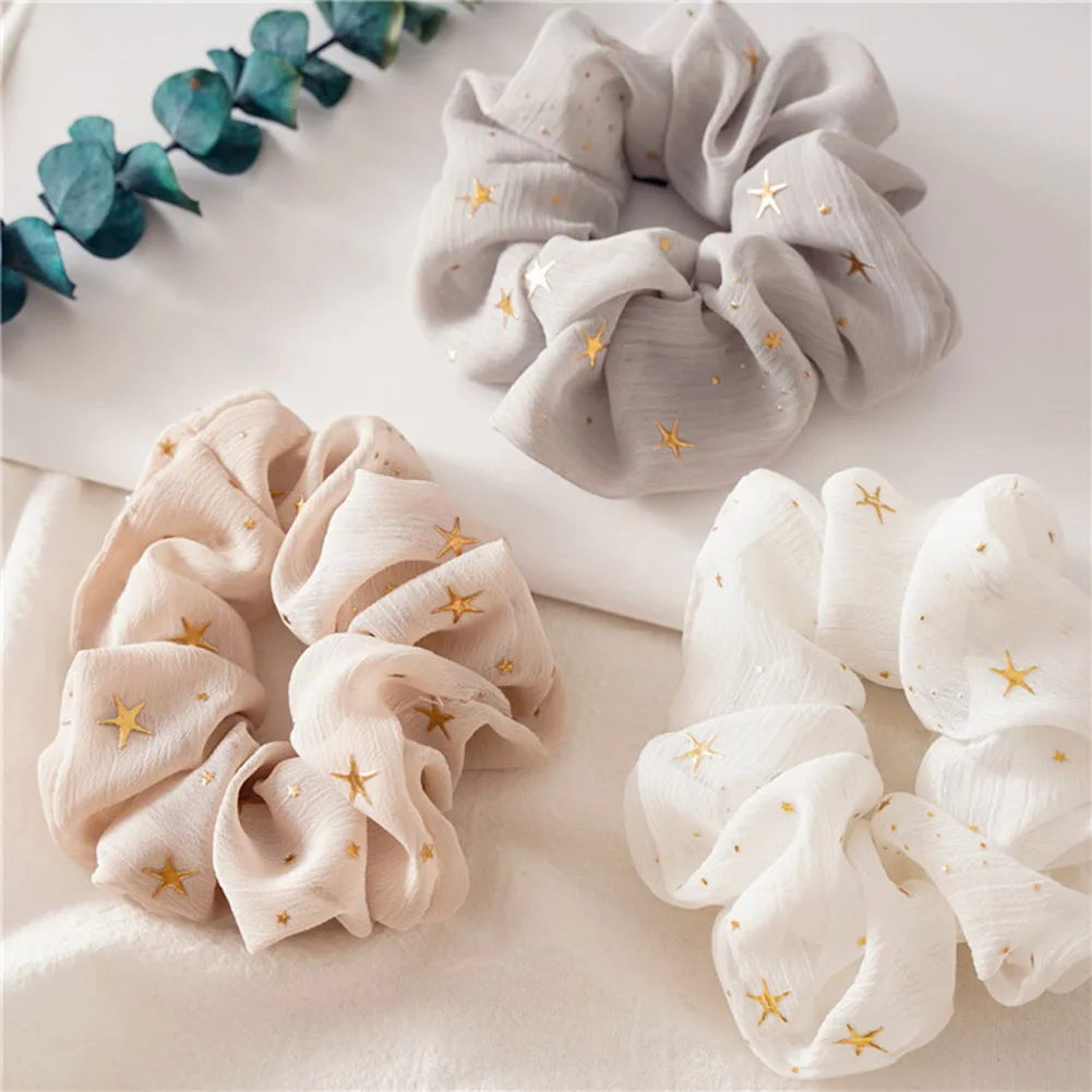 

New Fashion Organza Women Star Candy Chiffon Hair Scrunchies Ponytail Holder Hair Ties Ropes Elastic Hair Bands Headwear