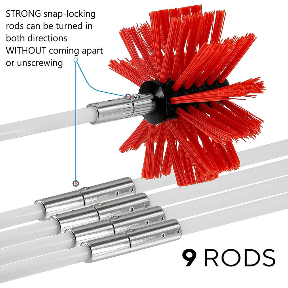 

9Pcs/Set Chimney Pipe Cleaning Brushes Flexible Rod Range Hood Dryer Vent Cleaning Tools Cleaner Fireplace Sweep Rotary Set