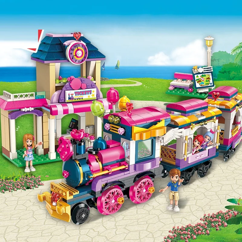 

690 PCS QIMENG Assembled building blocks girl Train cruise princess Assembling Spelling child Toy birthday gift