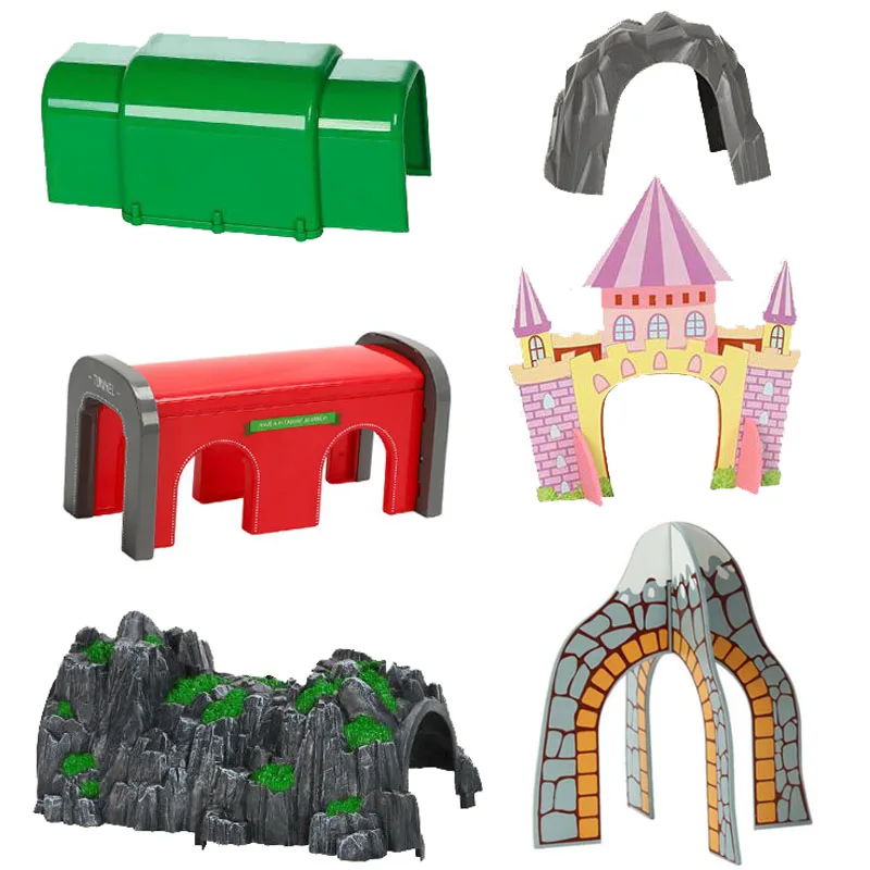 

Wooden Train Building Blocks Track Accessories Tunnel Cave Compatible With BIRO Wooden Track Children's Toys