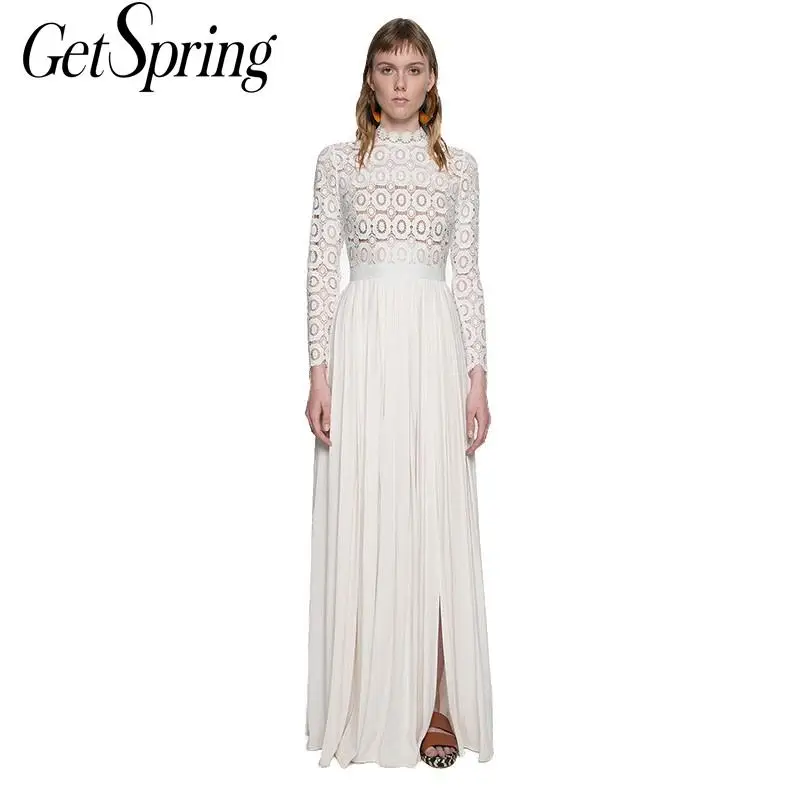 Женские кружевные платья GETSRING ажурные шифоновые винтажные с высоким воротником