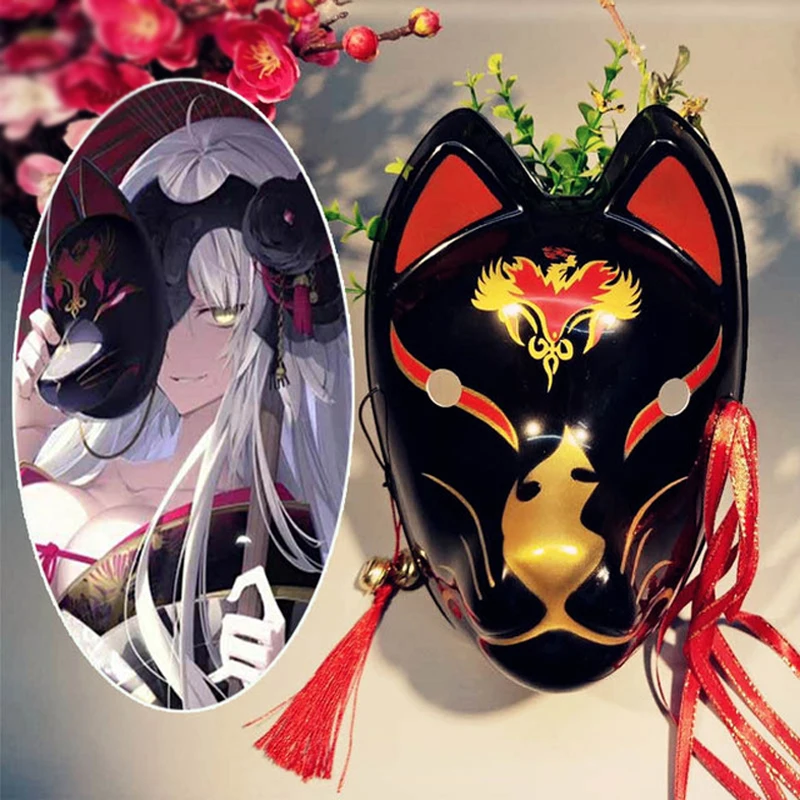 

Маски лисы с кисточками и колокольчиками, маски для косплея в японском стиле аниме ручной росписи, маска для вечеринки, Хэллоуина, маскарада...