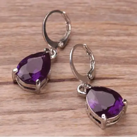 Элегантные женские фиолетовые стразы капли воды висячие серьги подарок |