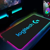 RGB Mouse Pad Logitech Logo Anime Gaming Mousepad Gamer Large LED Black Rubber Mouse Mat Keyboard Pad For Computer Laptop Pad