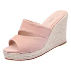 Хит продаж 2021, сандалии на танкетке, женские летние туфли из натурального джута, тканые туфли на платформе и высоком каблуке, привлекательные шлепанцы, увеличивающие рост, повседневная обувь