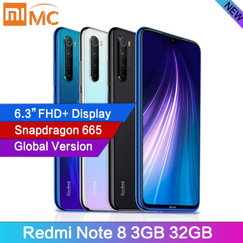 Глобальная версия Xiaomi Redmi Note 8 48MP 4 камеры 3 ГБ ОЗУ 32 Гб Смартфон Snapdragon 665 Восьмиядерный FHD экран 6,3 дюйма мобильный телефон