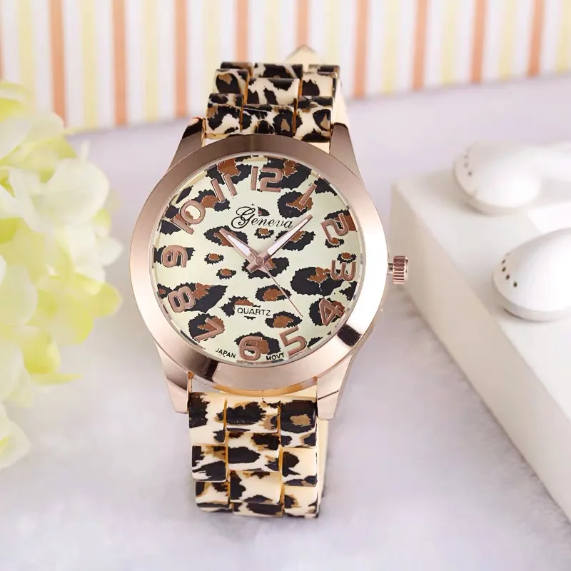 Часы Geneva силиконовые часы с леопардовым принтом 2020 новые модные повседневные для