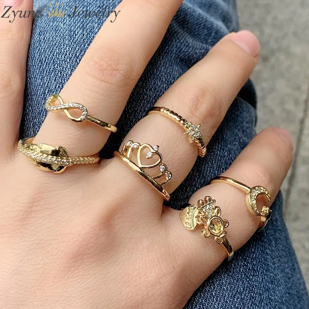 

5PCS, Dainty Gold Color Girl Crown Star Moon Rings For Women Girls Minimalist Geometric Anillos Mujer Punk Jewelry Gift for Girl